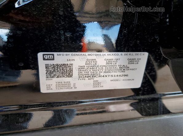 3GNKBCR4XTS144296 2026 CHEVROLET BLAZER Black Vista de la etiqueta del VIN