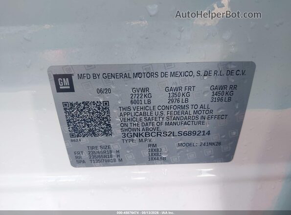 3GNKBCRS2LS689214 2020 CHEVROLET BLAZER Белый Вид подкапотного пространства