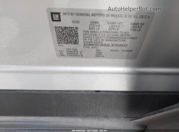 3GNKBCRS2LS703922 2020 CHEVROLET BLAZER Silver Widok komory silnika