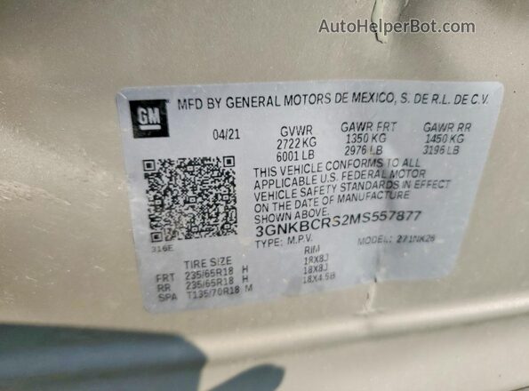 3GNKBCRS2MS557877 2021 CHEVROLET BLAZER Желто-коричневый Вид наклейки с VIN-кодом