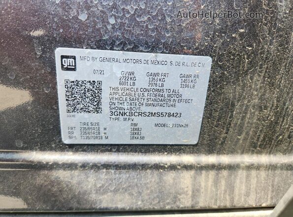 3GNKBCRS2MS578423 2021 CHEVROLET BLAZER Gray Vista de la etiqueta del VIN