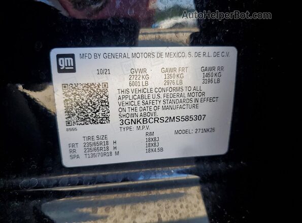 3GNKBCRS2MS585307 2021 CHEVROLET BLAZER Black Вид наклейки з VIN-кодом