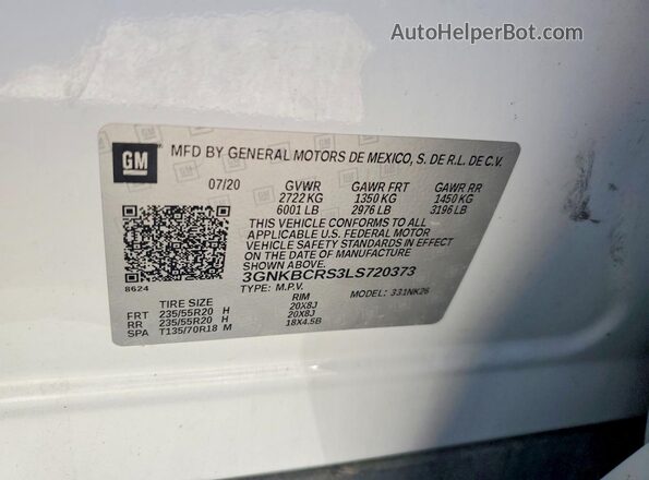 3GNKBCRS3LS720373 2020 CHEVROLET BLAZER Белый Вид наклейки с VIN-кодом