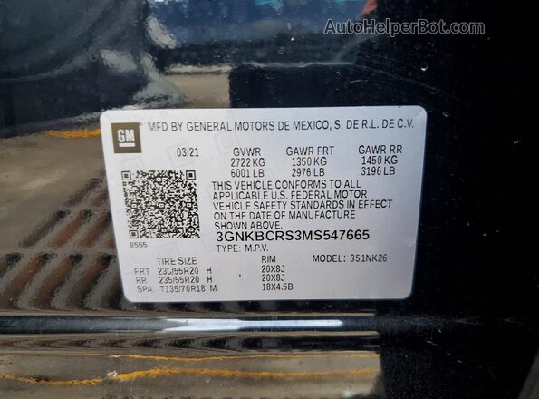 3GNKBCRS3MS547665 2021 CHEVROLET BLAZER Черный Вид наклейки с VIN-кодом
