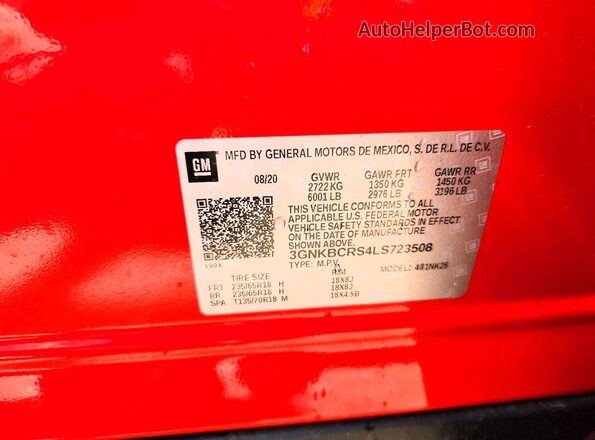 3GNKBCRS4LS723508 2020 CHEVROLET BLAZER Red Widok komory silnika