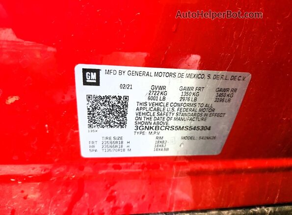 3GNKBCRS5MS545304 2021 CHEVROLET BLAZER Red Շարժիչի բաժամունքի տեսք