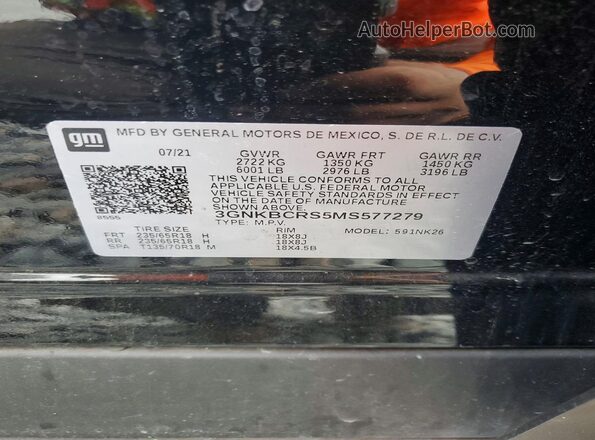 3GNKBCRS5MS577279 2021 CHEVROLET BLAZER Black Вид наклейки з VIN-кодом