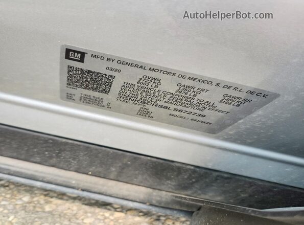 3GNKBCRS8LS672739 2020 CHEVROLET BLAZER Silver Вид наклейки з VIN-кодом
