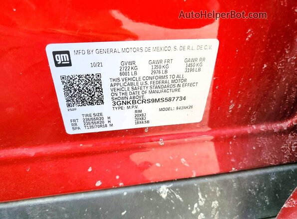 3GNKBCRS9MS587734 2021 CHEVROLET BLAZER Красный Вид подкапотного пространства