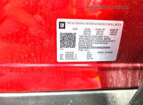 3GNKBCRSXMS520544 2021 CHEVROLET BLAZER Red Вид підкапотного простору