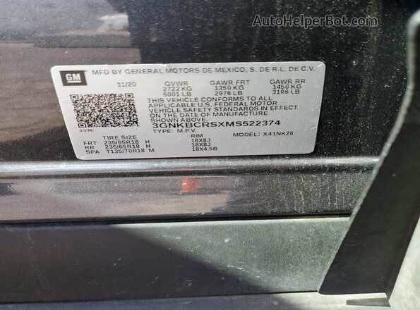 3GNKBCRSXMS522374 2021 CHEVROLET BLAZER Black Vista de la etiqueta del VIN