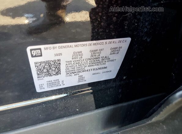 3GNKBDR41TS126596 2026 CHEVROLET BLAZER Black Vista de la etiqueta del VIN