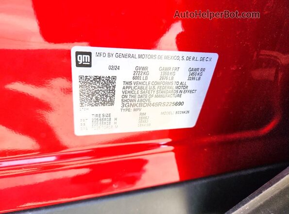 3GNKBDR45RS225690 2024 CHEVROLET BLAZER Red Вид підкапотного простору