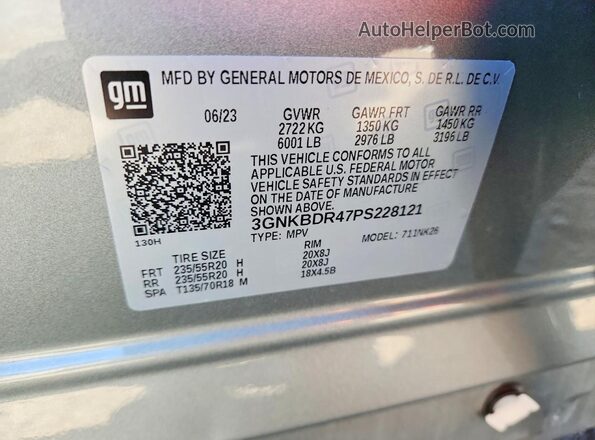 3GNKBDR47PS228121 2023 CHEVROLET BLAZER Серый Панорамный вид салона 360°