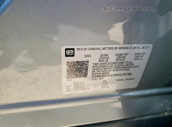 3GNKBDR4XRS175756 2024 CHEVROLET BLAZER Silver VIN კოდის სტიკერის ხედი