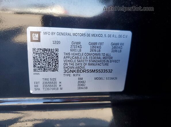 3GNKBDRS5MS533532 2021 CHEVROLET BLAZER Black Вид наклейки з VIN-кодом