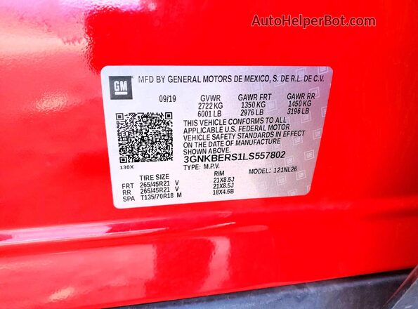 3GNKBERS1LS557802 2020 CHEVROLET BLAZER Красный Вид наклейки с VIN-кодом