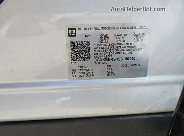 3GNKBERS4SS180140 2025 CHEVROLET BLAZER White Вид підкапотного простору