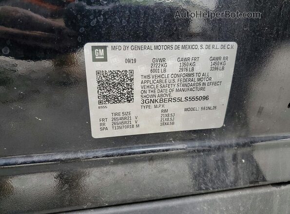 3GNKBERS5LS555096 2020 CHEVROLET BLAZER Black Widok naklejki z numerem VIN