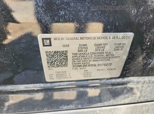 3GNKBERS5LS576272 2020 CHEVROLET BLAZER Черный Панорамный вид салона 360°