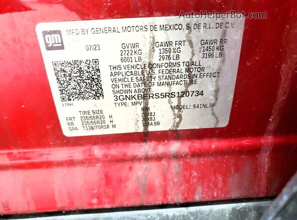 3GNKBERS5RS120734 2024 CHEVROLET BLAZER Burgundy Vista de la etiqueta del VIN