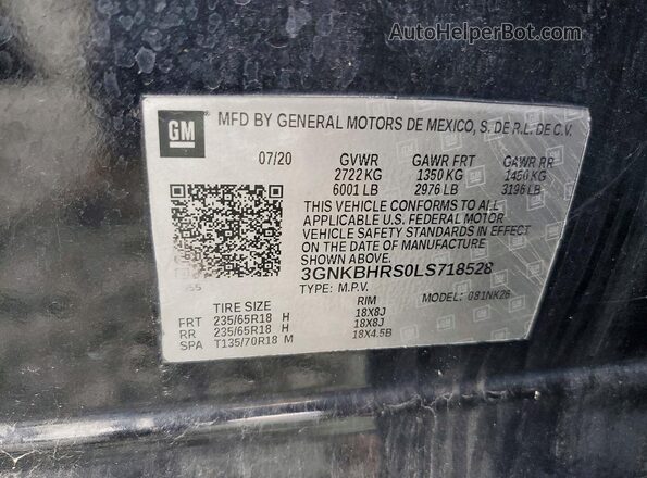 3GNKBERS9LS668808 2020 CHEVROLET BLAZER Black Widok naklejki z numerem VIN
