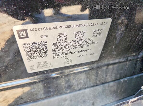 3GNKBERSXLS670857 2020 CHEVROLET BLAZER Black Вид підкапотного простору