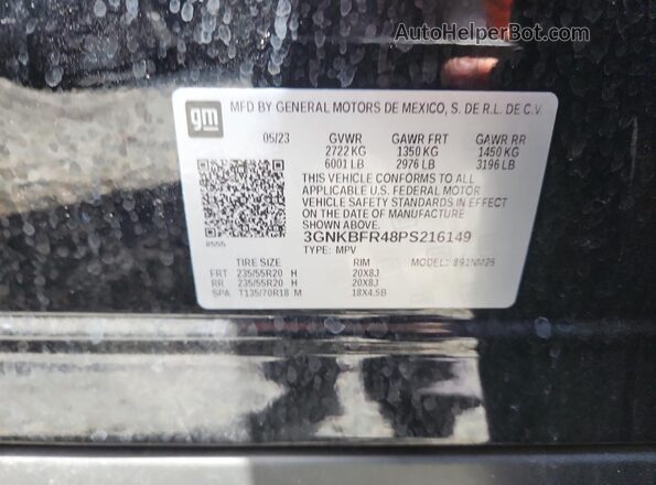 3GNKBFR48PS216149 2023 CHEVROLET BLAZER Черный Вид наклейки с VIN-кодом