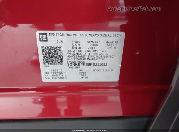 3GNKBFRS8RS211082 2024 CHEVROLET BLAZER Red Vista del compartimento del motor