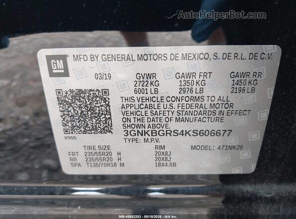 3GNKBGRS4KS606677 2019 CHEVROLET BLAZER Черный Вид подкапотного пространства