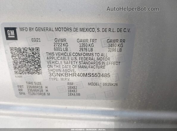 3GNKBHR40MS553485 2021 CHEVROLET BLAZER Yellow Շարժիչի բաժամունքի տեսք