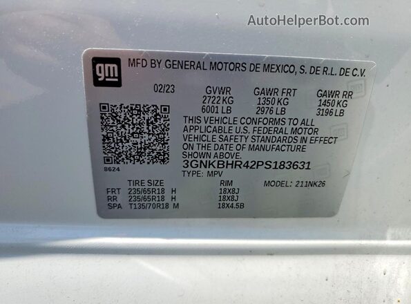 3GNKBHR42PS183631 2023 CHEVROLET BLAZER White Vista interior de 360 grados