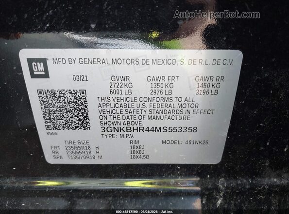 3GNKBHR44MS553358 2021 CHEVROLET BLAZER Black Вид підкапотного простору