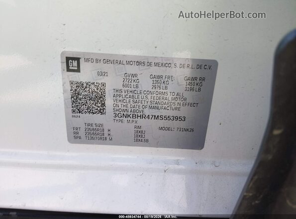 3GNKBHR47MS553953 2021 CHEVROLET BLAZER White Engine compartment view