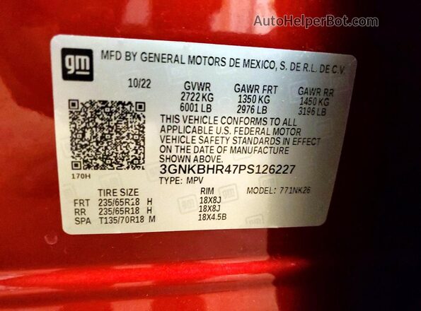 3GNKBHR47PS126227 2023 CHEVROLET BLAZER Red სალონის 360-გრადუსიანი ხედი