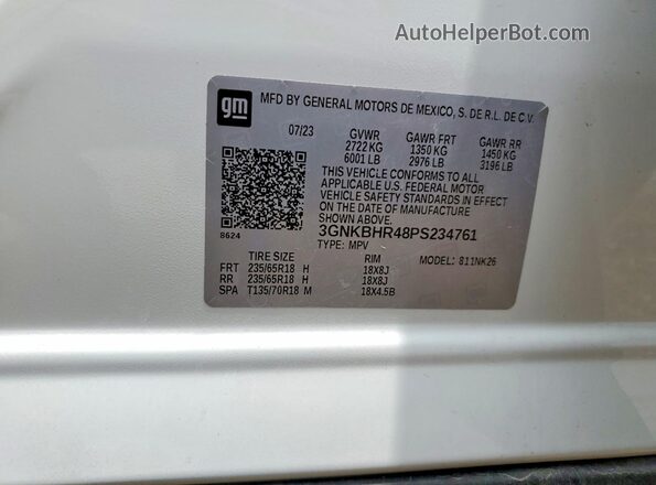 3GNKBHR48PS234761 2023 CHEVROLET BLAZER White Vista de la etiqueta del VIN