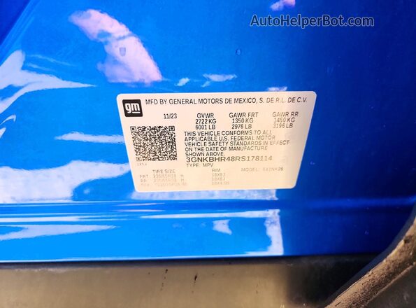 3GNKBHR48RS178114 2024 CHEVROLET BLAZER Blue Вид наклейки з VIN-кодом