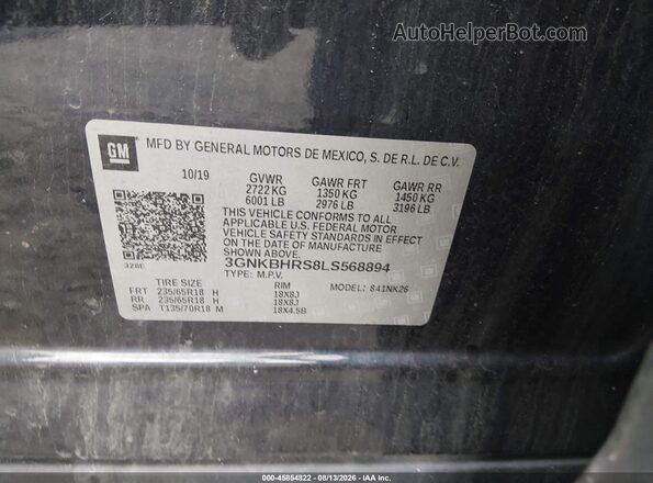 3GNKBHRS8LS568894 2020 CHEVROLET BLAZER Dark Blue Vista del compartimento del motor
