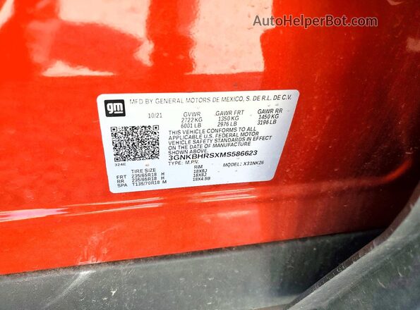 3GNKBHRSXMS586623 2021 CHEVROLET BLAZER Orange Вид наклейки з VIN-кодом