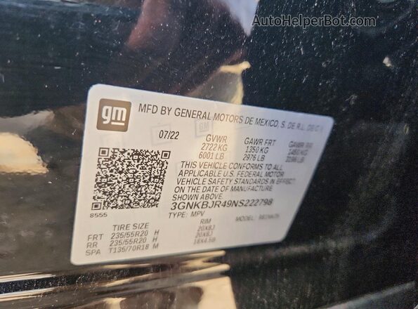 3GNKBJR49NS222798 2022 CHEVROLET BLAZER Черный Вид подкапотного пространства