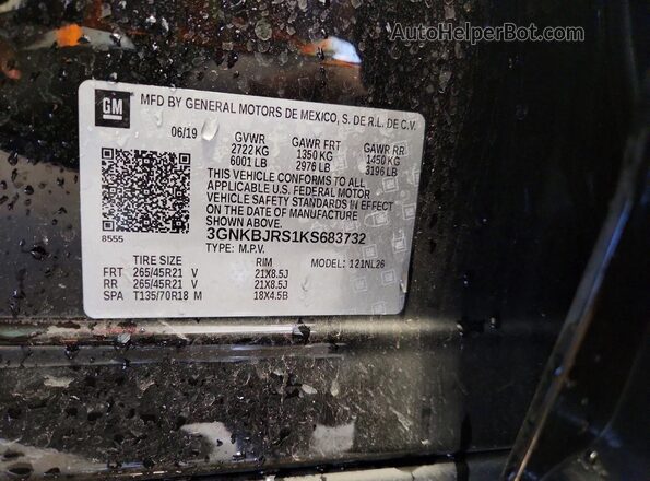 3GNKBJRS1KS683732 2019 CHEVROLET BLAZER Black VIN կոդի պիտակի տեսք