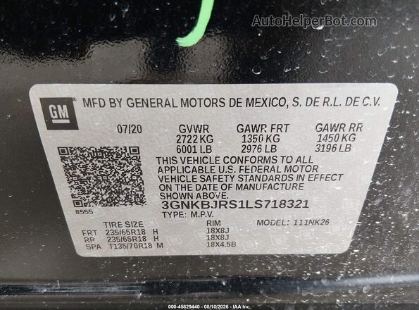 3GNKBJRS1LS718321 2020 CHEVROLET BLAZER Black Widok komory silnika