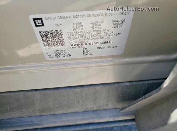 3GNKBJRS3MS558945 2021 CHEVROLET BLAZER White Vista de la etiqueta del VIN