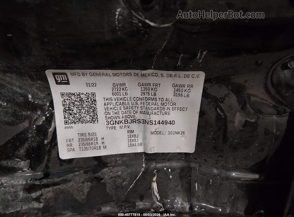 3GNKBJRS3NS144940 2022 CHEVROLET BLAZER Black Widok komory silnika