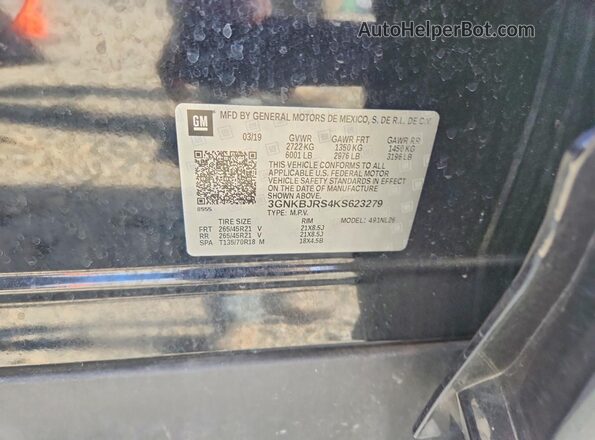 3GNKBJRS4KS623279 2019 CHEVROLET BLAZER Black VIN կոդի պիտակի տեսք