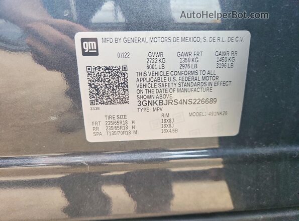 3GNKBJRS4NS226689 2022 CHEVROLET BLAZER Gray Widok komory silnika