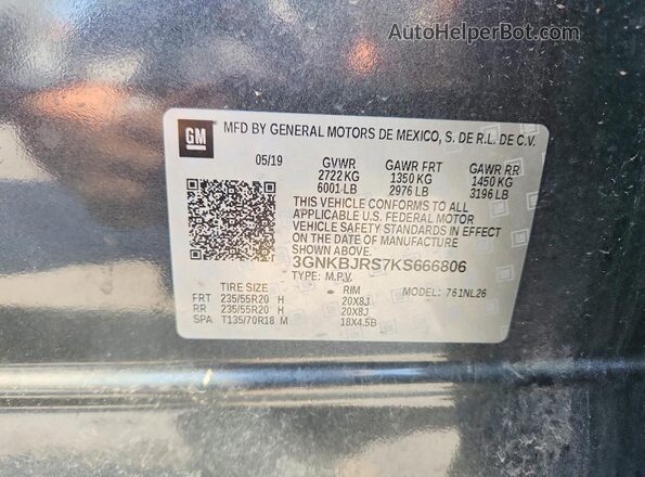 3GNKBJRS7KS666806 2019 CHEVROLET BLAZER Gray Вид підкапотного простору
