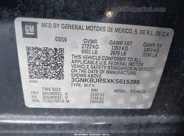 3GNKBJRSXKS615395 2019 CHEVROLET BLAZER Black Widok komory silnika