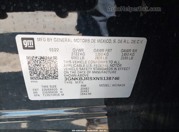 3GNKBJRSXNS138746 2022 CHEVROLET BLAZER Black Շարժիչի բաժամունքի տեսք