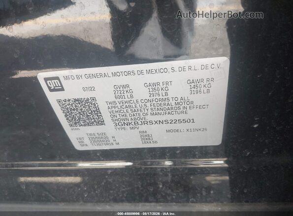 3GNKBJRSXNS225501 2022 CHEVROLET BLAZER Черный Вид подкапотного пространства